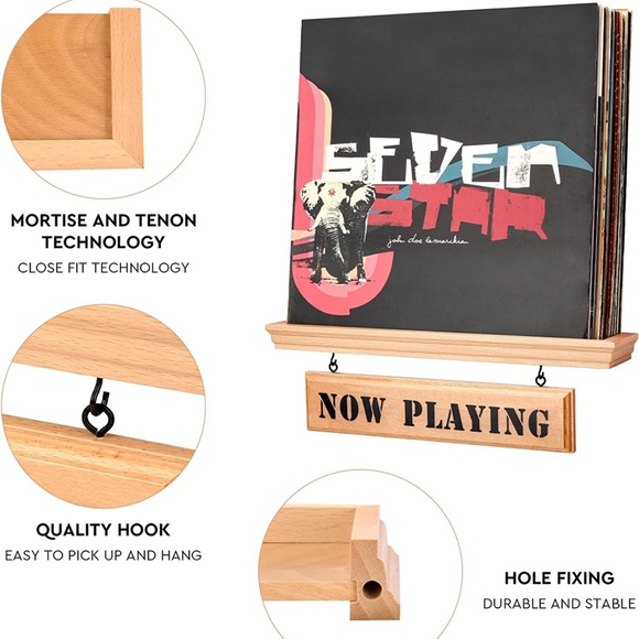 “Now Playing” Premium Beech Wood Vinyl Record Wall Mount Display Shelf (NWB) - Picture 4 of 7
